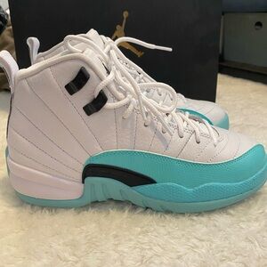 Jordan Retro 12 White and Teal Sneakers